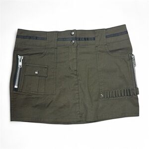Vintage Lip Service Army Green Mini Skirt with Zipper Accents